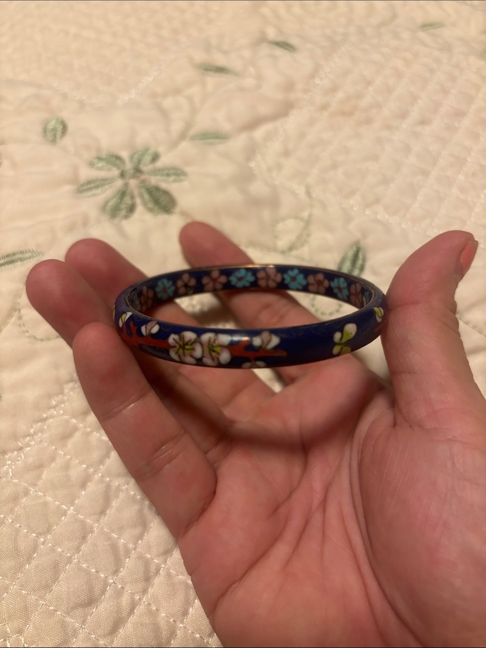 Blue Floral Cloisonné Bangle Bracelet